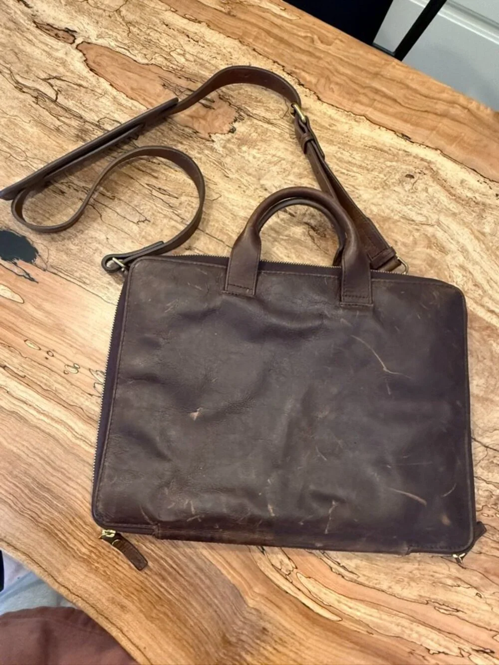 Genuine Leather Laptop Briefcase | Dark Brown | Vintage Distressed Leather